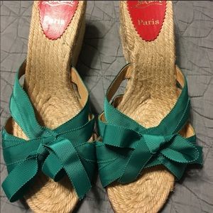Green Christian louboutin wedge sandals